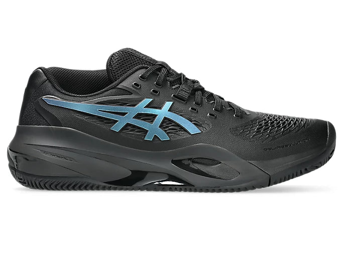 Close-up of Asics Gel Resolution X Clay Night Energy sole and design