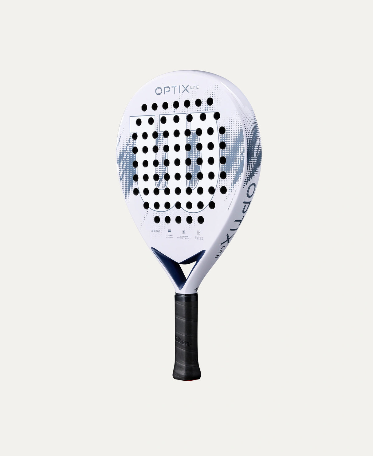 Raquette de padel Wilson Optix V2 Lite Lilas, palas légères avec surface lisse et cadre en graphite, vue de face.