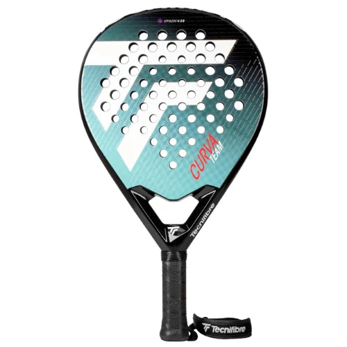 Close-up of Tecnifibre Curva Team padel racket with fiberglass face