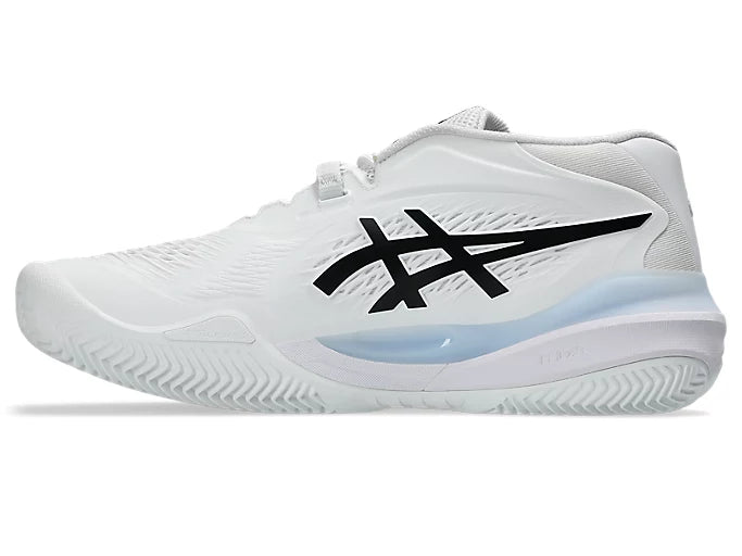 Chaussures Asics Gel Resolution X Clay White en action sur court