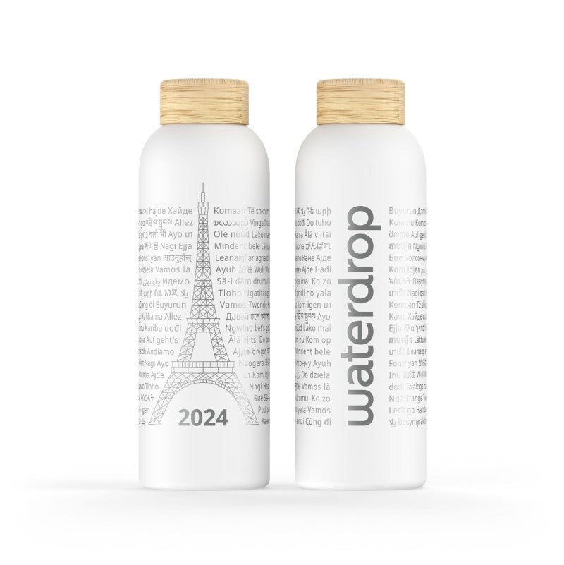 Bouteille Thermo Waterdrop Paris 2024 Blanc vue de face