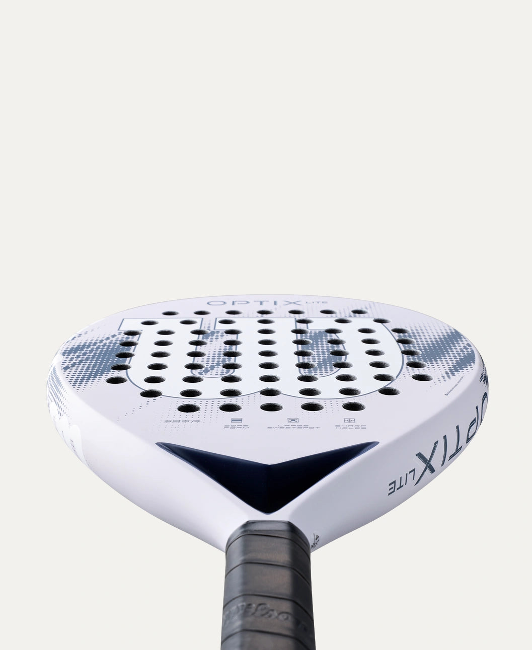 Raquette de padel Wilson Optix V2 Lite Lilas, palas légère avec surface lisse et cadre en graphite, pour jeu précis et maniable.