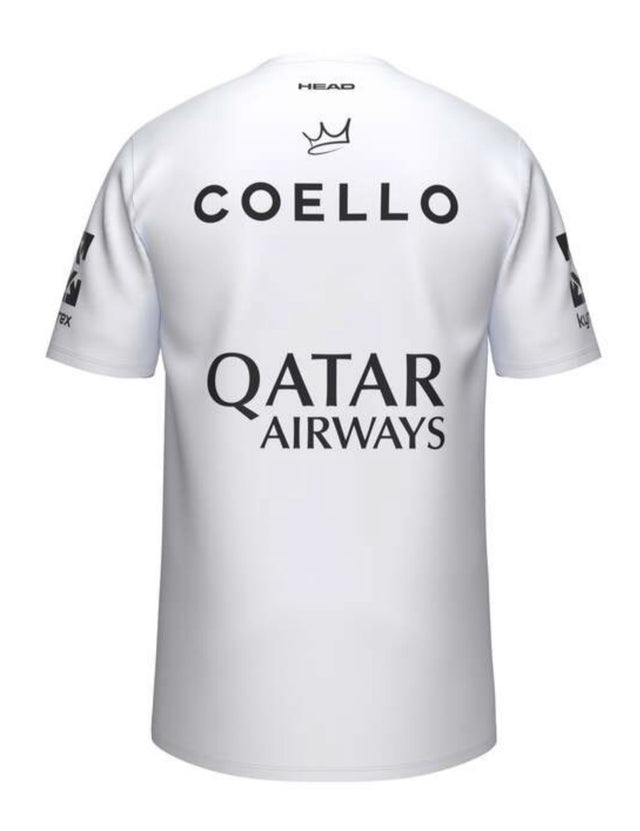 Maillot de padel blanc Arturo Coello 2025 avec design moderne

