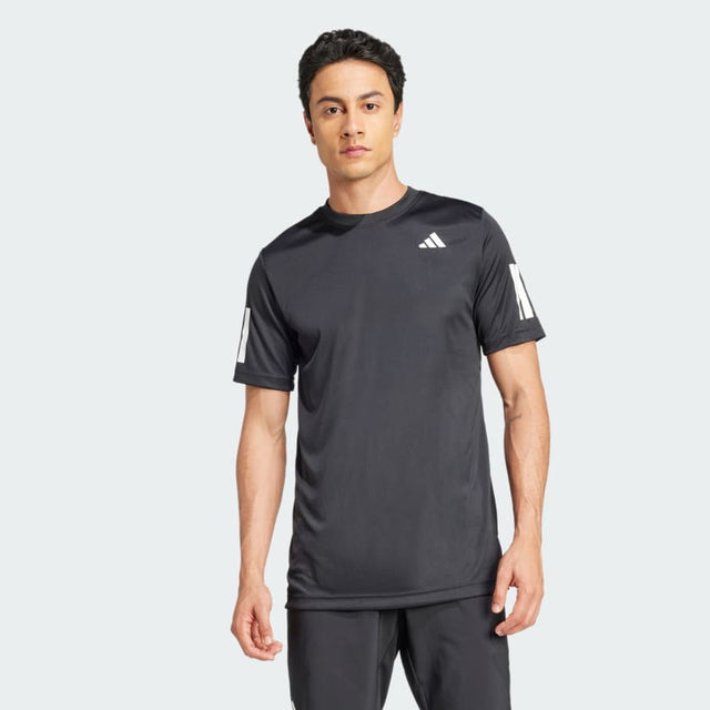 Stylish and breathable Adidas Club 3 Stripes Black Tee for active wear.

