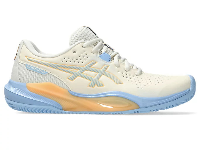 Close-up of Asics Gel Resolution X Clay Night Energy sole and design

