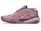 Chaussures Asics Gel Resolution X Rose Gold en action sur le court