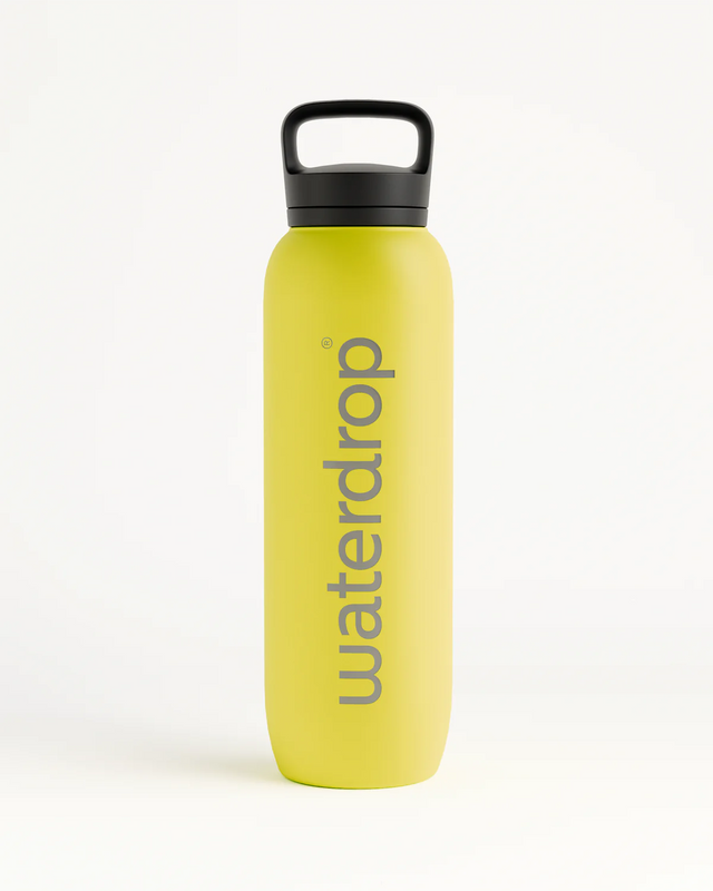 Vue avant de la Bouteille Thermo Waterdrop Neon Yellow 1L