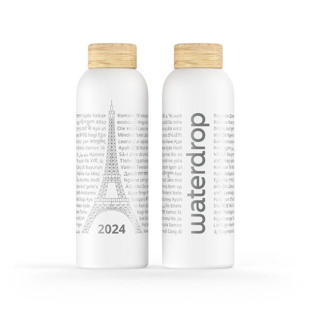 Bouteille Thermo Waterdrop Paris 2024 Blanc vue de face