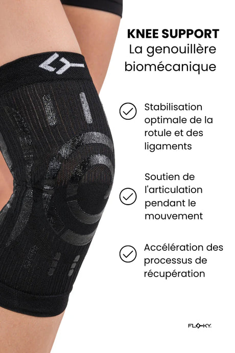 Genouillère Floky Knee Support noire en tissu compressif, accessoire pour soutien et confort du genou.