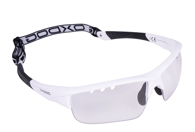 Lunette Oxdog Spectrum Eyewear blanc, vue de face et détails de conception