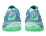 Chaussures de padel Asics Gel Resolution X Padel Saba pour hommes, chaussures de sport bleues avec semelle antidérapante.