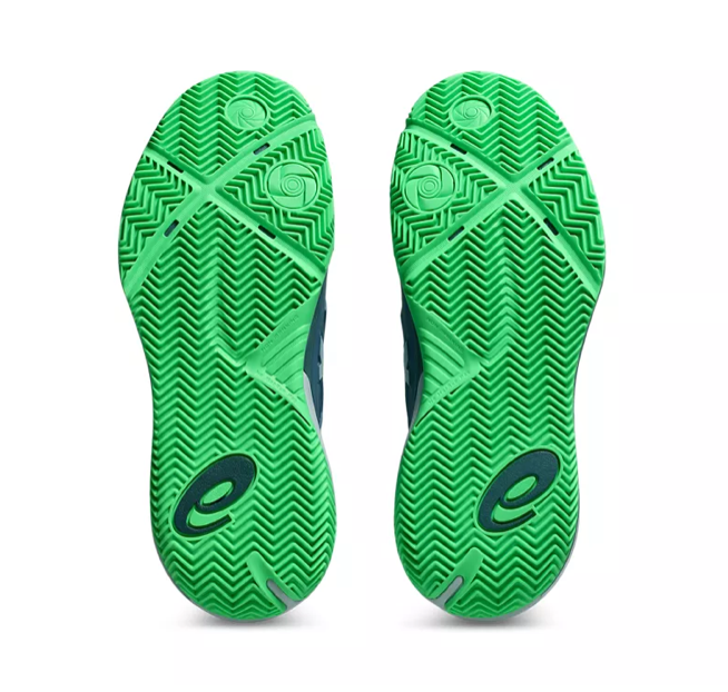 Chaussures de padel Asics Gel Resolution X Padel Saba bleues pour hommes, avec semelle antidérapante et design sportif.
