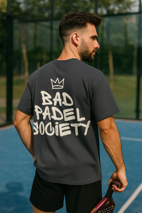 Comfortable and durable Bad Padel Society Tee, perfect for padel lovers.

