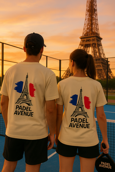 Comfortable and durable Padel Tour Eiffel Tee, 100% cotton, beige.


