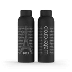  Vue avant de la Bouteille Thermo Waterdrop Paris 2024 Noir 600ml