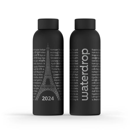  Vue avant de la Bouteille Thermo Waterdrop Paris 2024 Noir 600ml